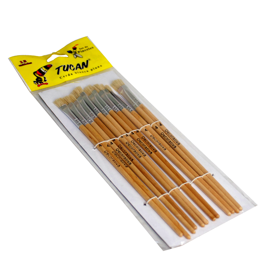 Pincel Cerda Blanca Plana # 4 Docena