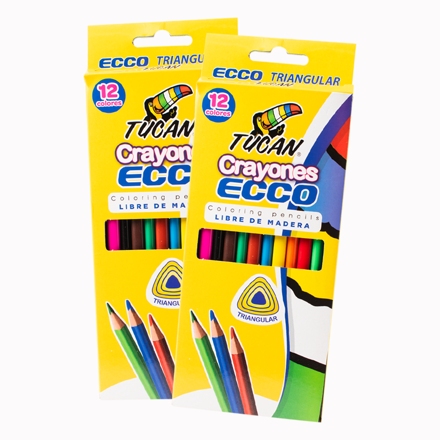  Crayon Ecco Triangular Libre de Madera Largo 12 colores 