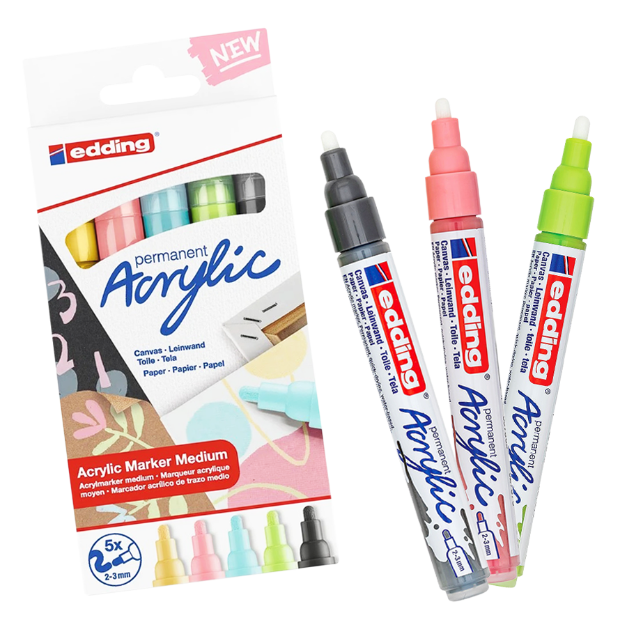 Marcador Acrílico Edding 5 Colores Pastel