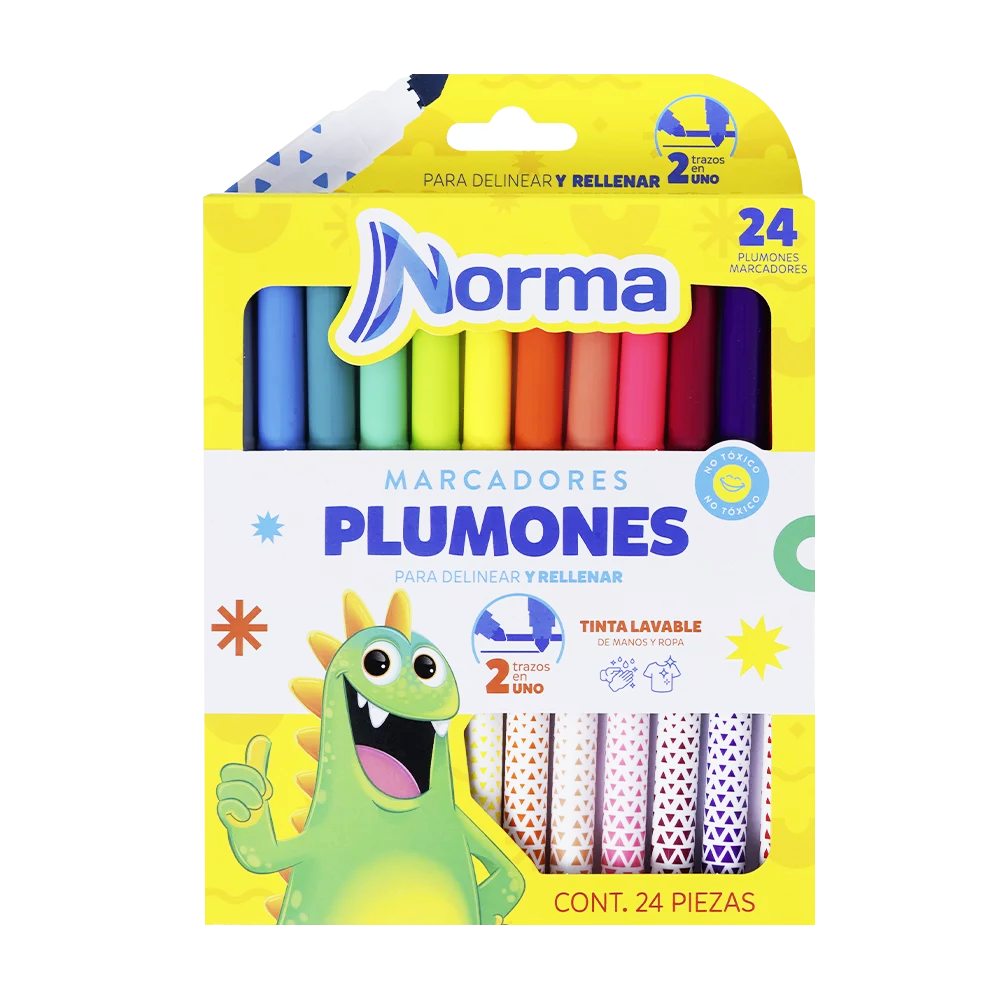 Plumones Norma Lavables 24 Colores